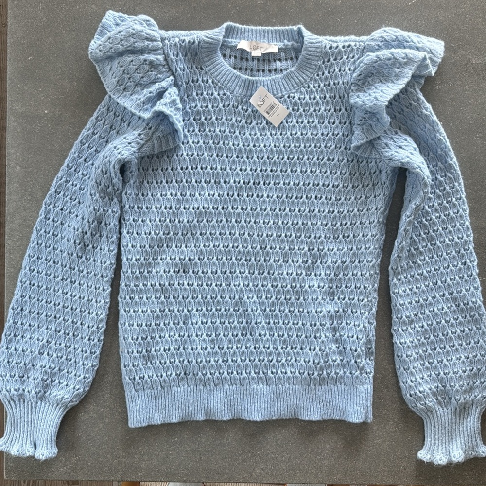 LOFT Soft Blue Open-Knit Sweater. NWT. Soft blue